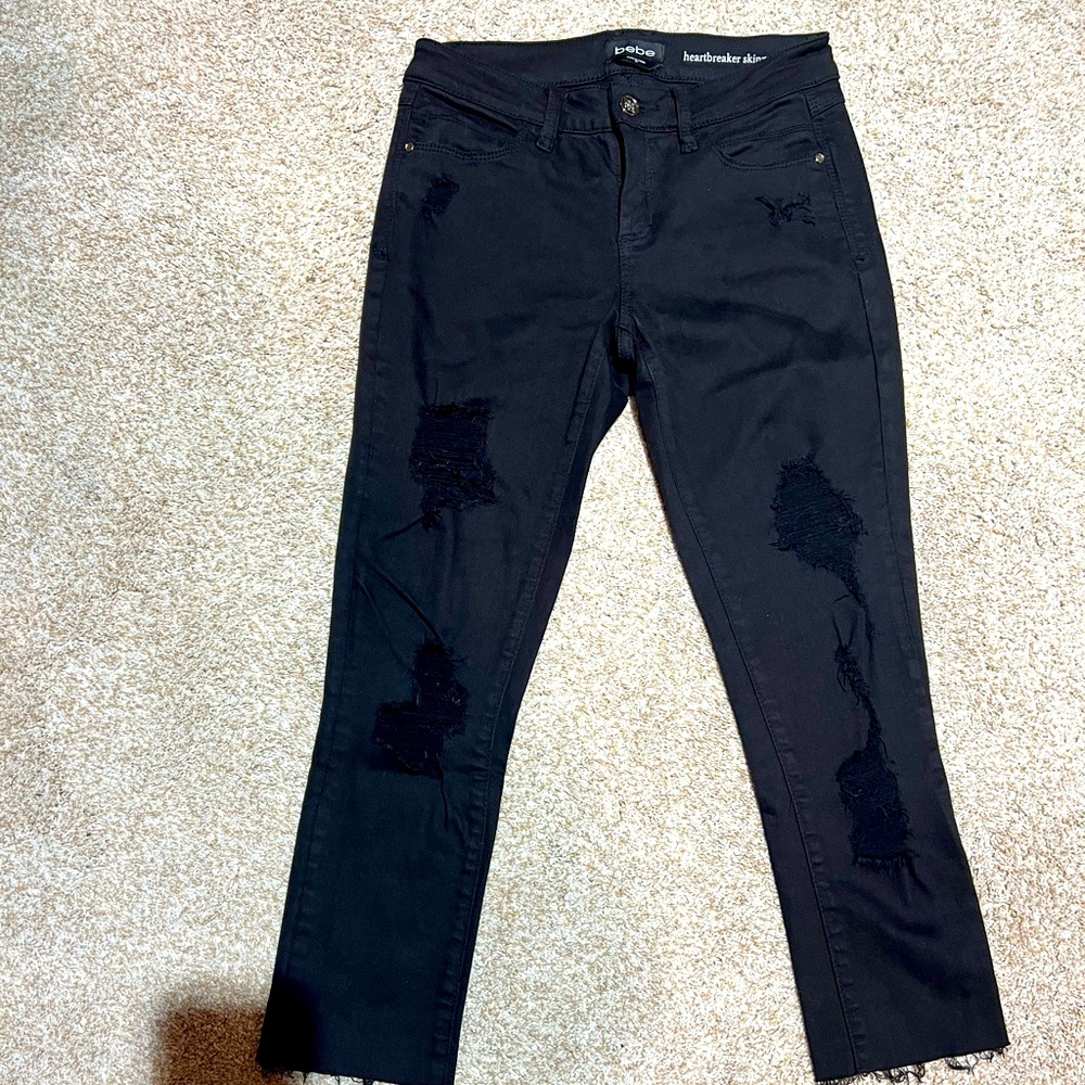 Bebe size 26 heartbreaker skinny distressed jeans